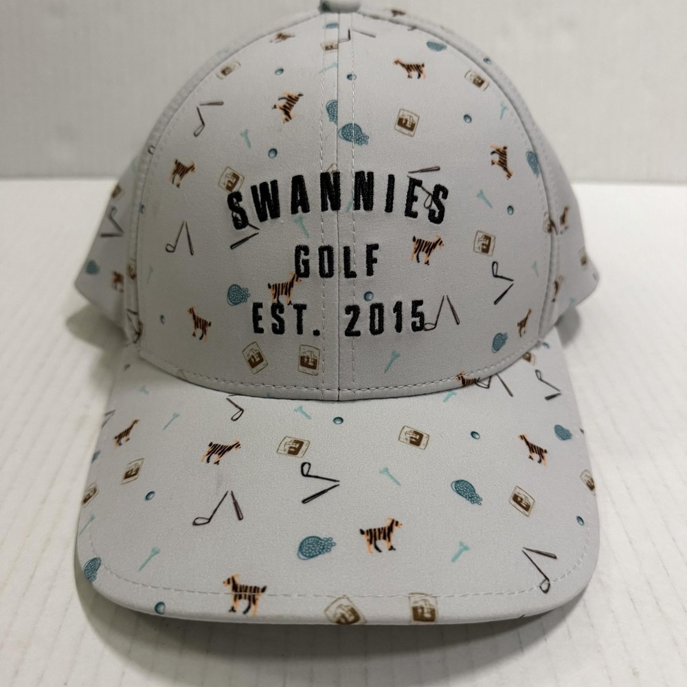 Swannies Golf Hat Cap Snapback Mens One Size Gray Allover Golf Print Est 2015 - Picture 2 of 7